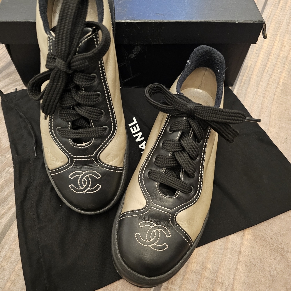 Chanel Identification Low Top Sneakers Gold Black IT38 - Runs Small